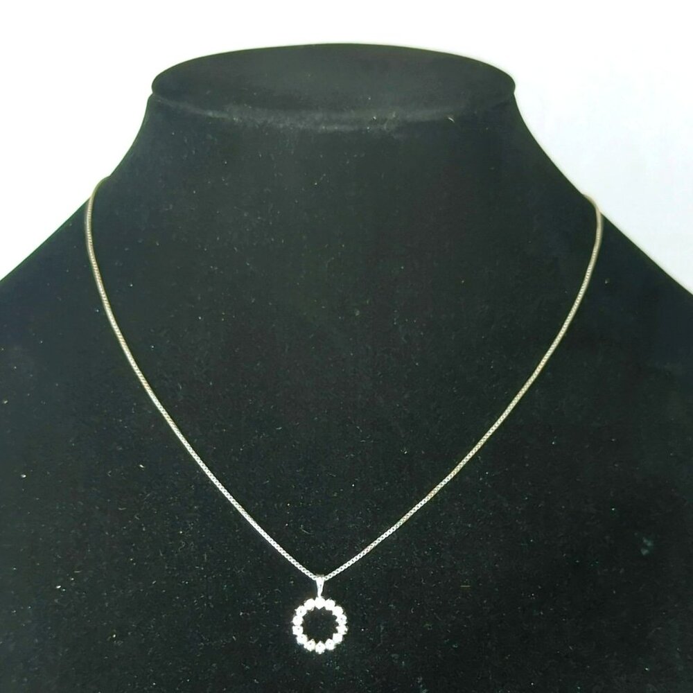 Vintage AGI Italian 925 Sterling Silver Necklace Circle Pendant With Crystals